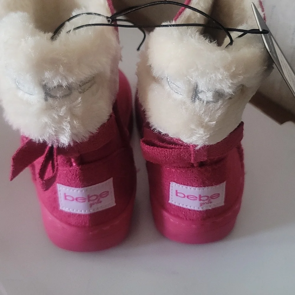 BEBE GIRLS BRIGHT PINK FAUX FUR BOOTS: NWT: TODDLER 7
